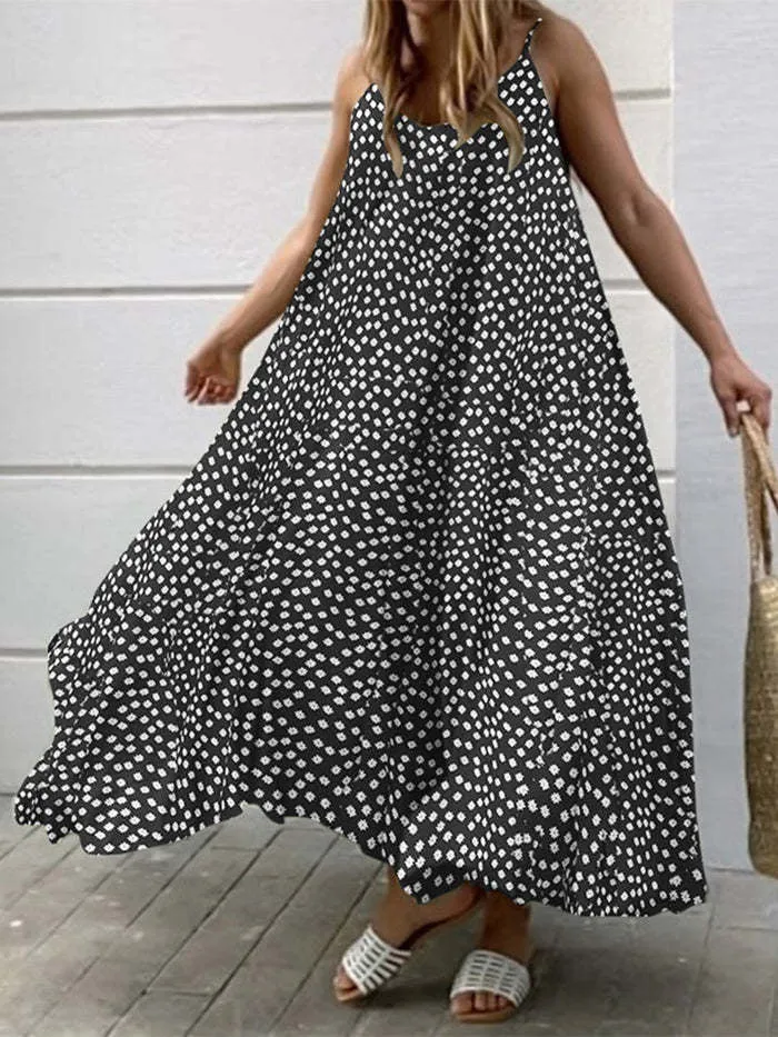 Vintage Print Sling Sleeveless Dress