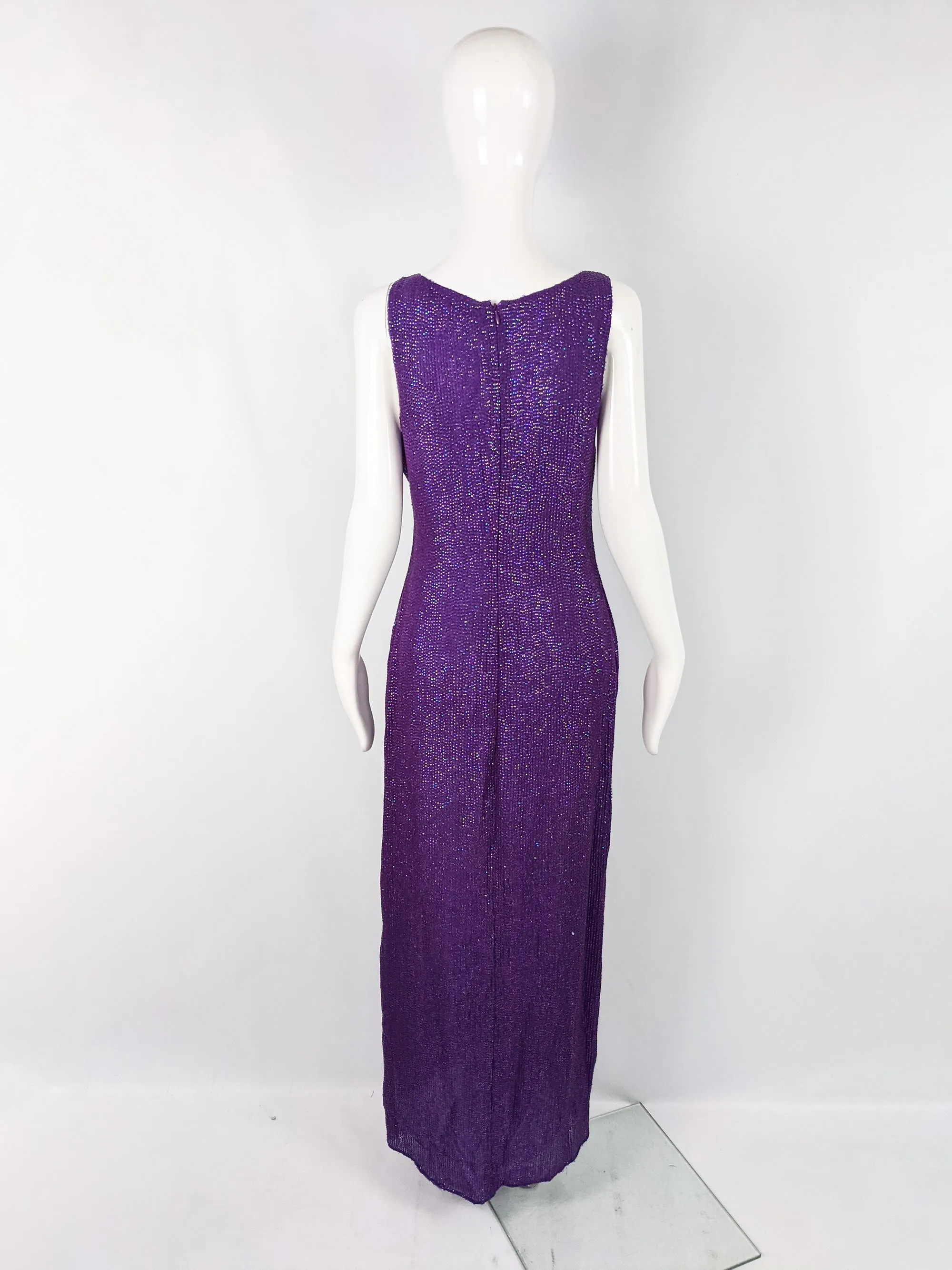 Vintage Purple Fully Sequinned Evening Maxi Dress, 1990s