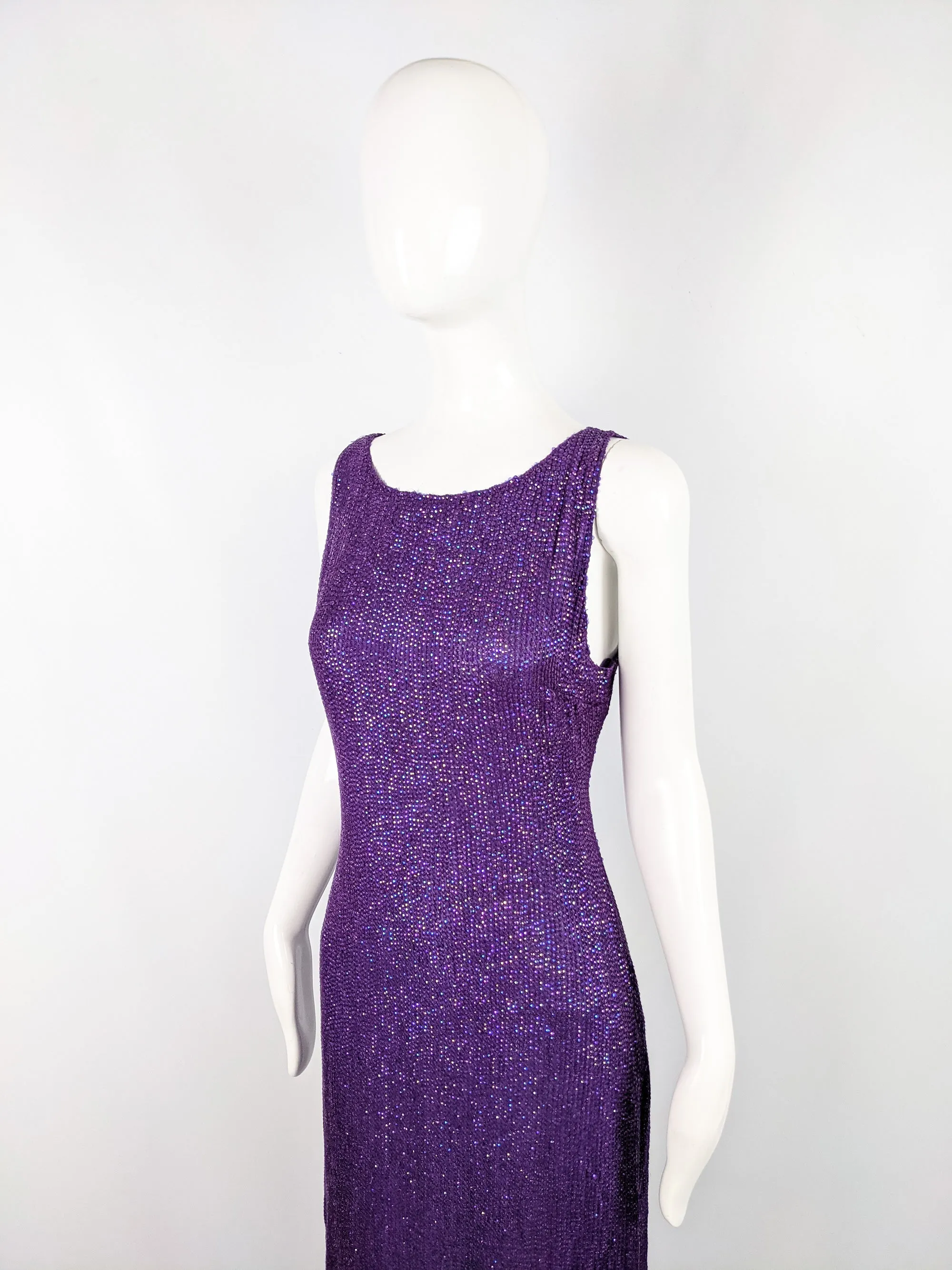 Vintage Purple Fully Sequinned Evening Maxi Dress, 1990s