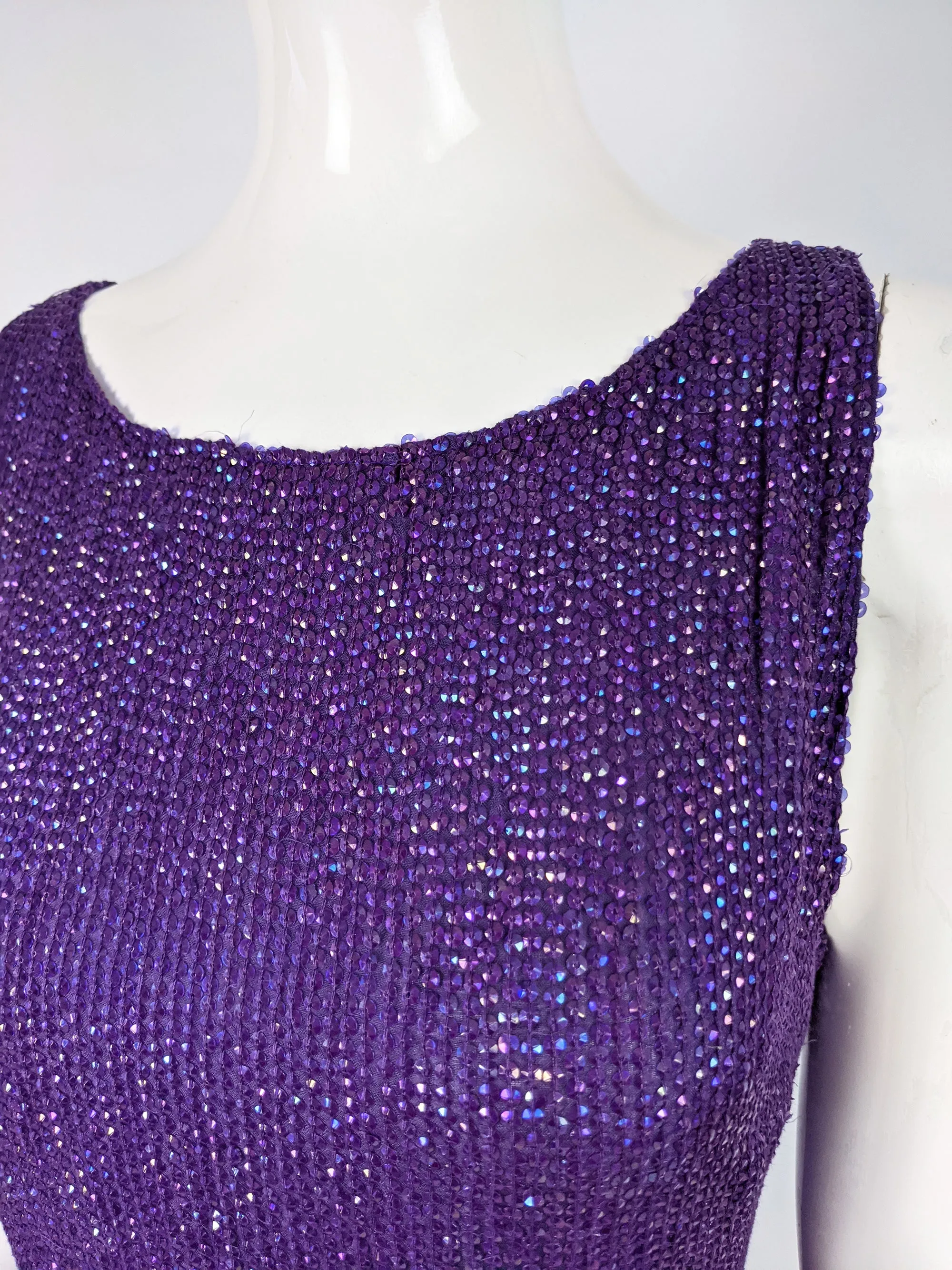 Vintage Purple Fully Sequinned Evening Maxi Dress, 1990s