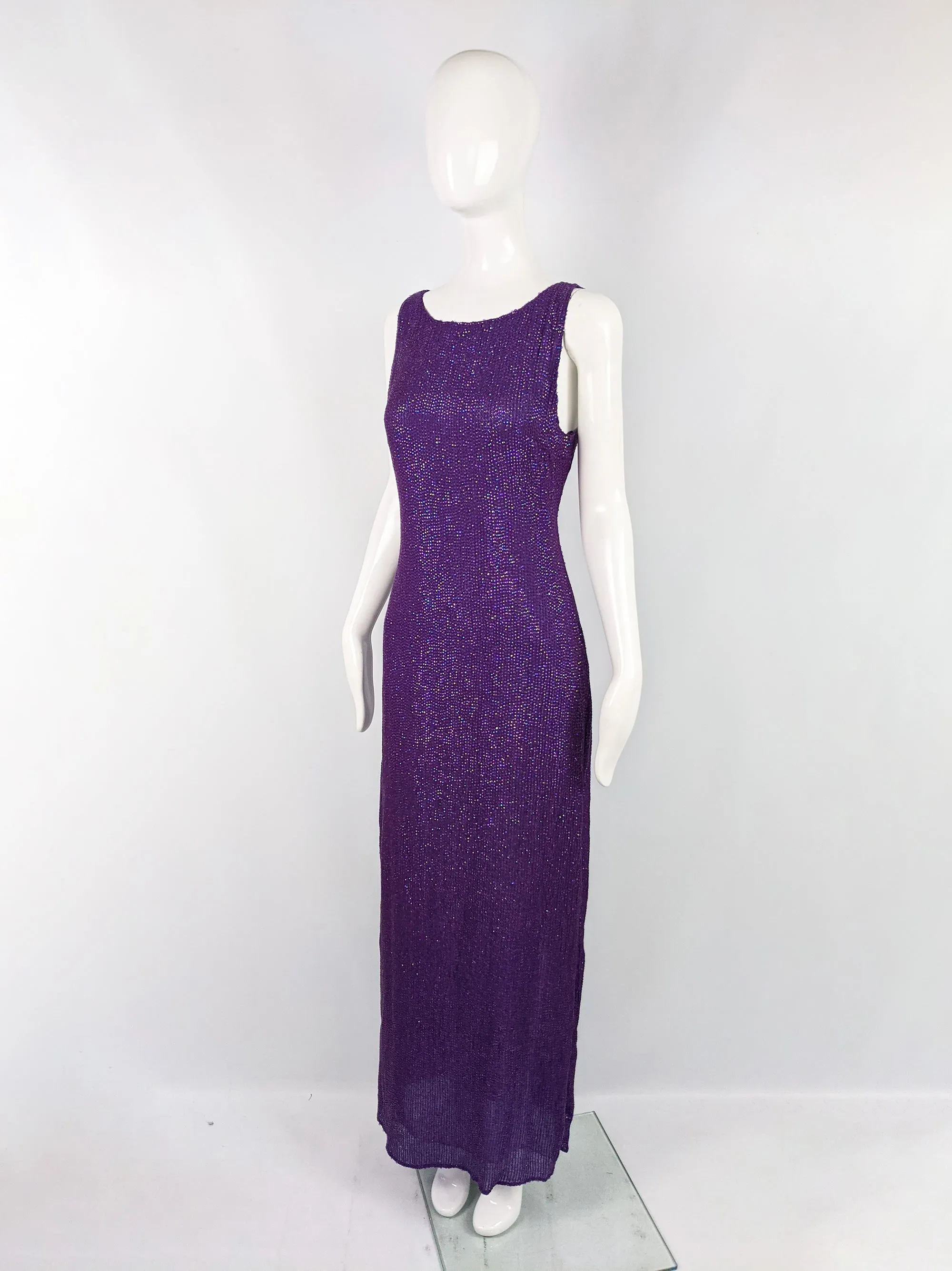 Vintage Purple Fully Sequinned Evening Maxi Dress, 1990s