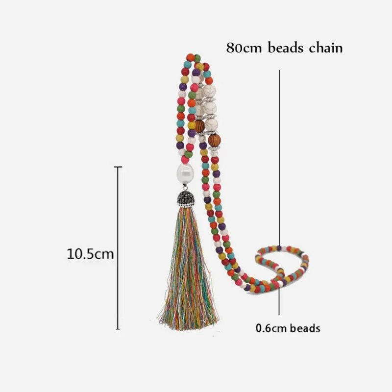 Vintage Yoga Mala Wood Beads Statement Bohemian Tassel Star Heart Butterfly Boho Long Necklace