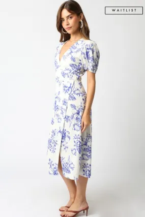 Waitlist 2/5 ♥ Tatiana Short Puff Sleeves Floral Print Wrap Midi Dress White