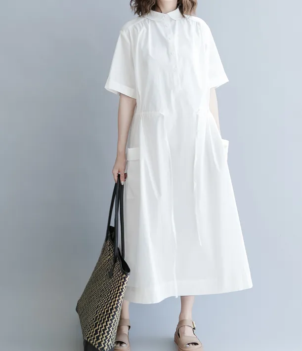 White Summer Cotton Linen Spring Women Dresses Plus SizeQZ200526