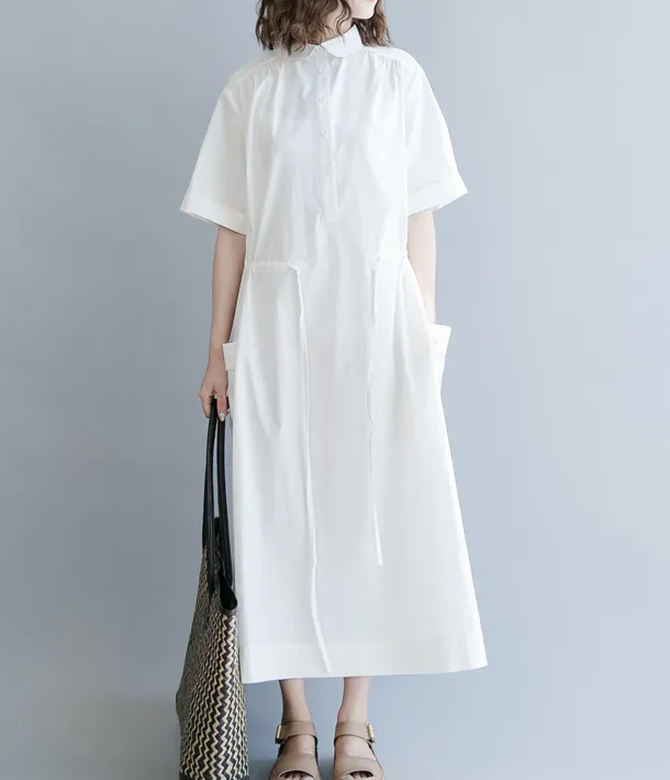 White Summer Cotton Linen Spring Women Dresses Plus SizeQZ200526