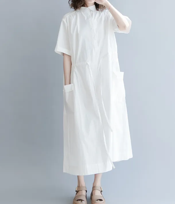 White Summer Cotton Linen Spring Women Dresses Plus SizeQZ200526