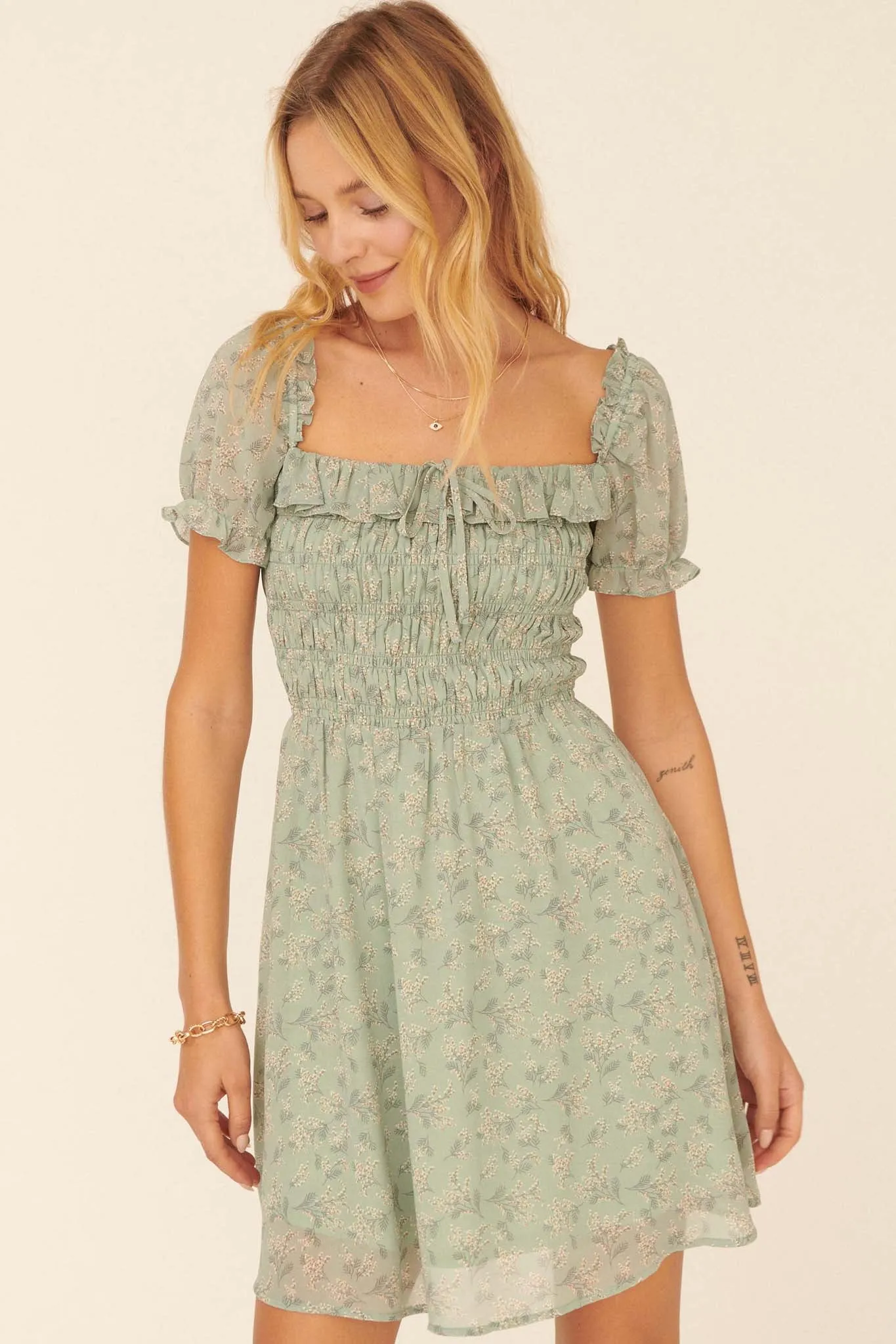 Wildflower Garden Ruffled Floral Mini Dress