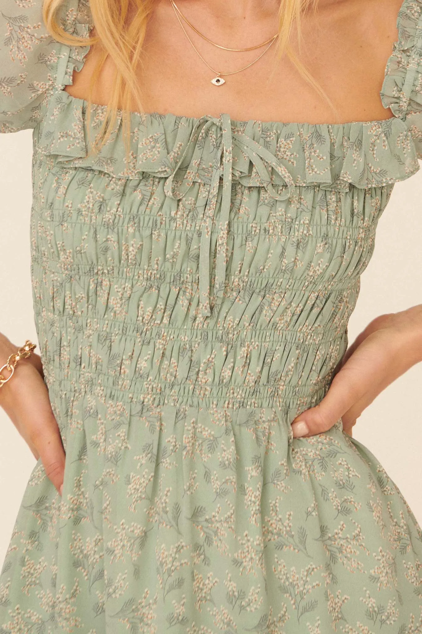 Wildflower Garden Ruffled Floral Mini Dress