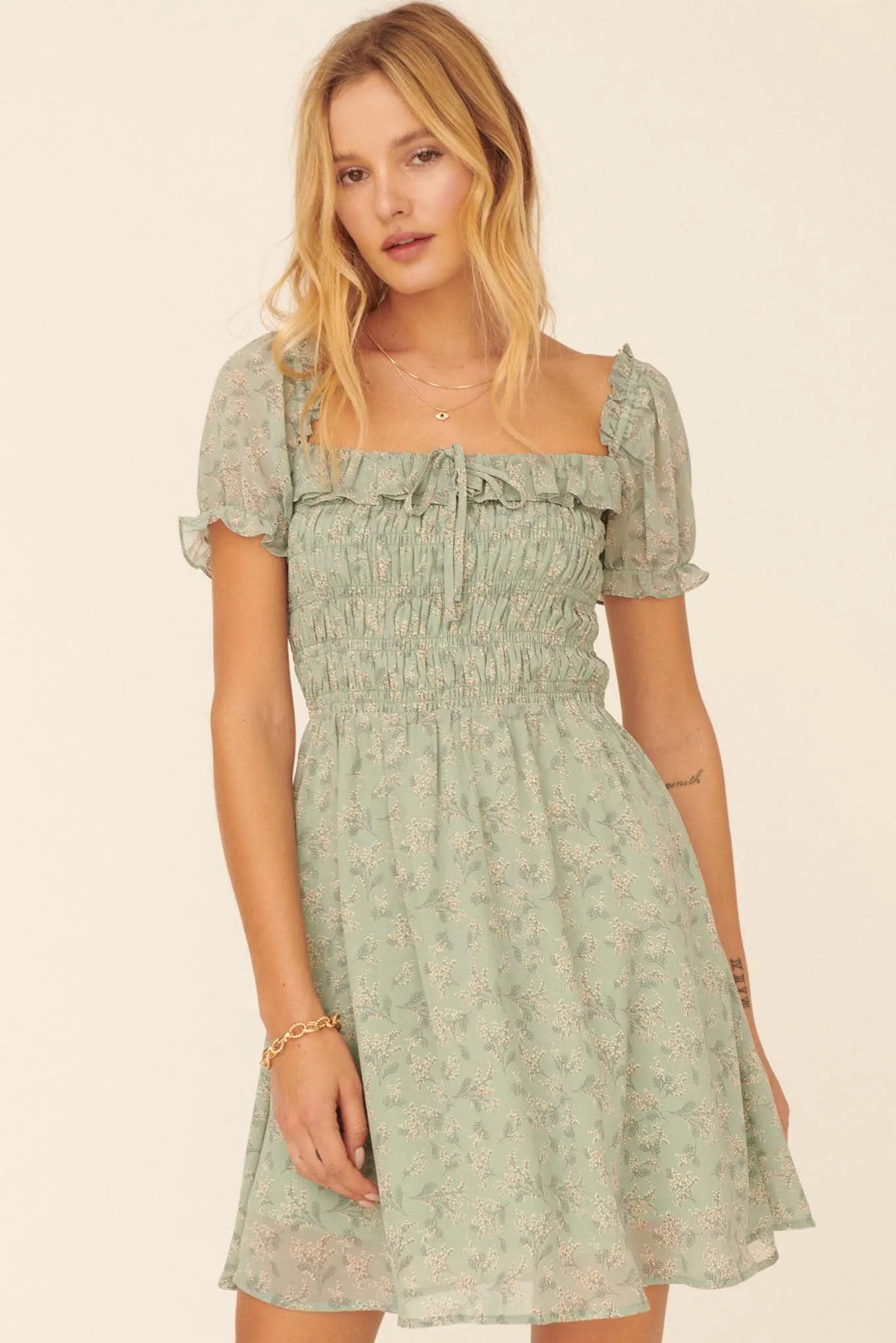 Wildflower Garden Ruffled Floral Mini Dress