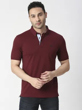 Wine Cotton Lycra Button Down Polo T-shirt