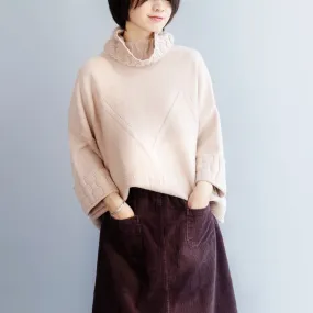 Women High Neck Cotton Loose Sweater