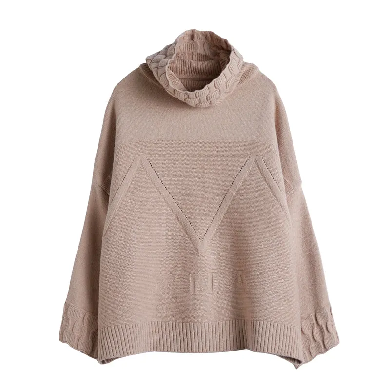 Women High Neck Cotton Loose Sweater