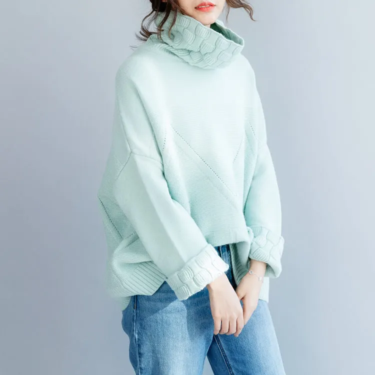 Women High Neck Cotton Loose Sweater