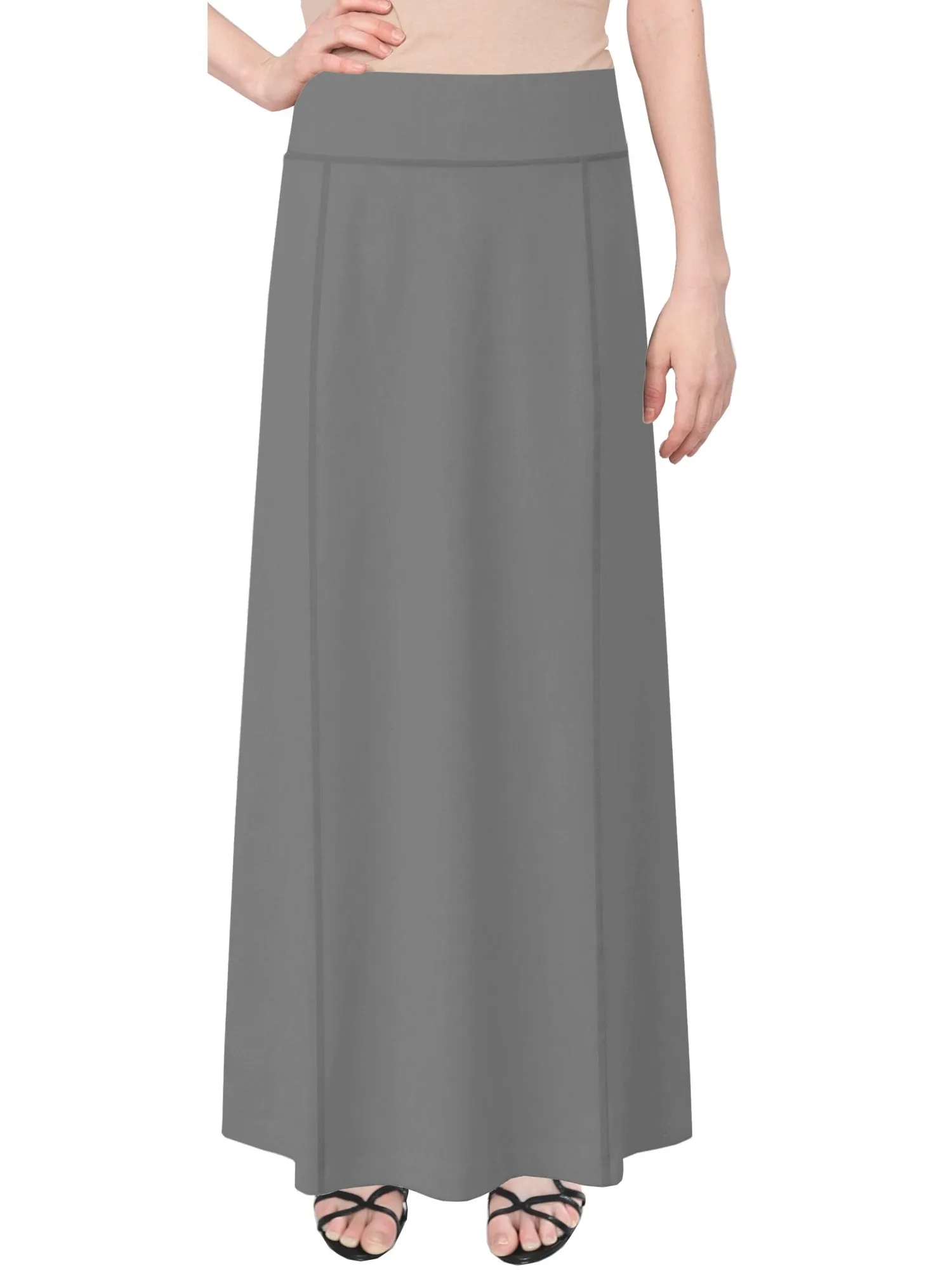 Women's Stretch Cotton Knit Panel Maxi A-Line Skirt