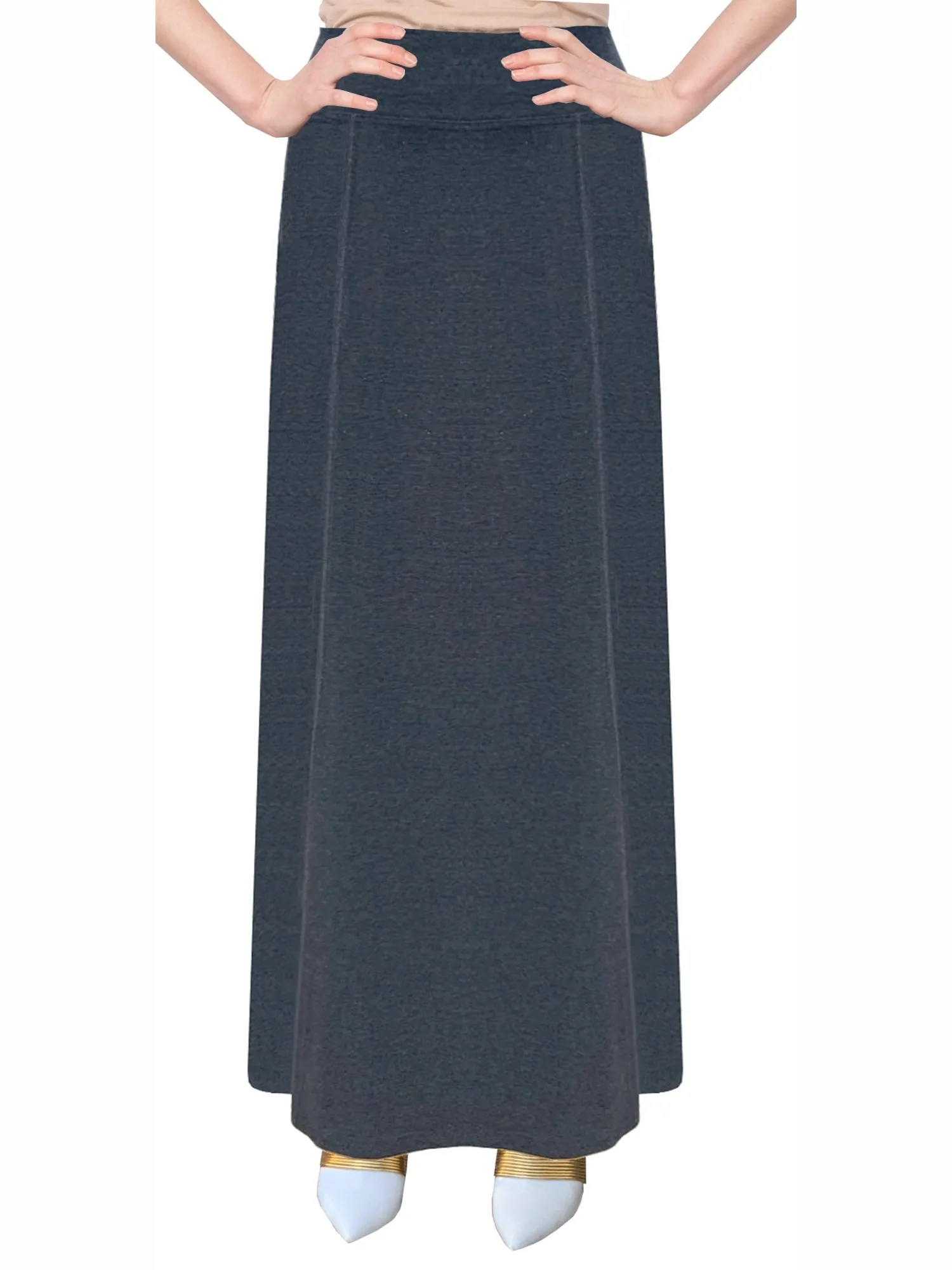 Women's Stretch Cotton Knit Panel Maxi A-Line Skirt