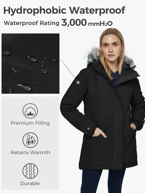 Womens Waterproof Winter Coat Warm Puffer Jacket Parka With Fur Hood