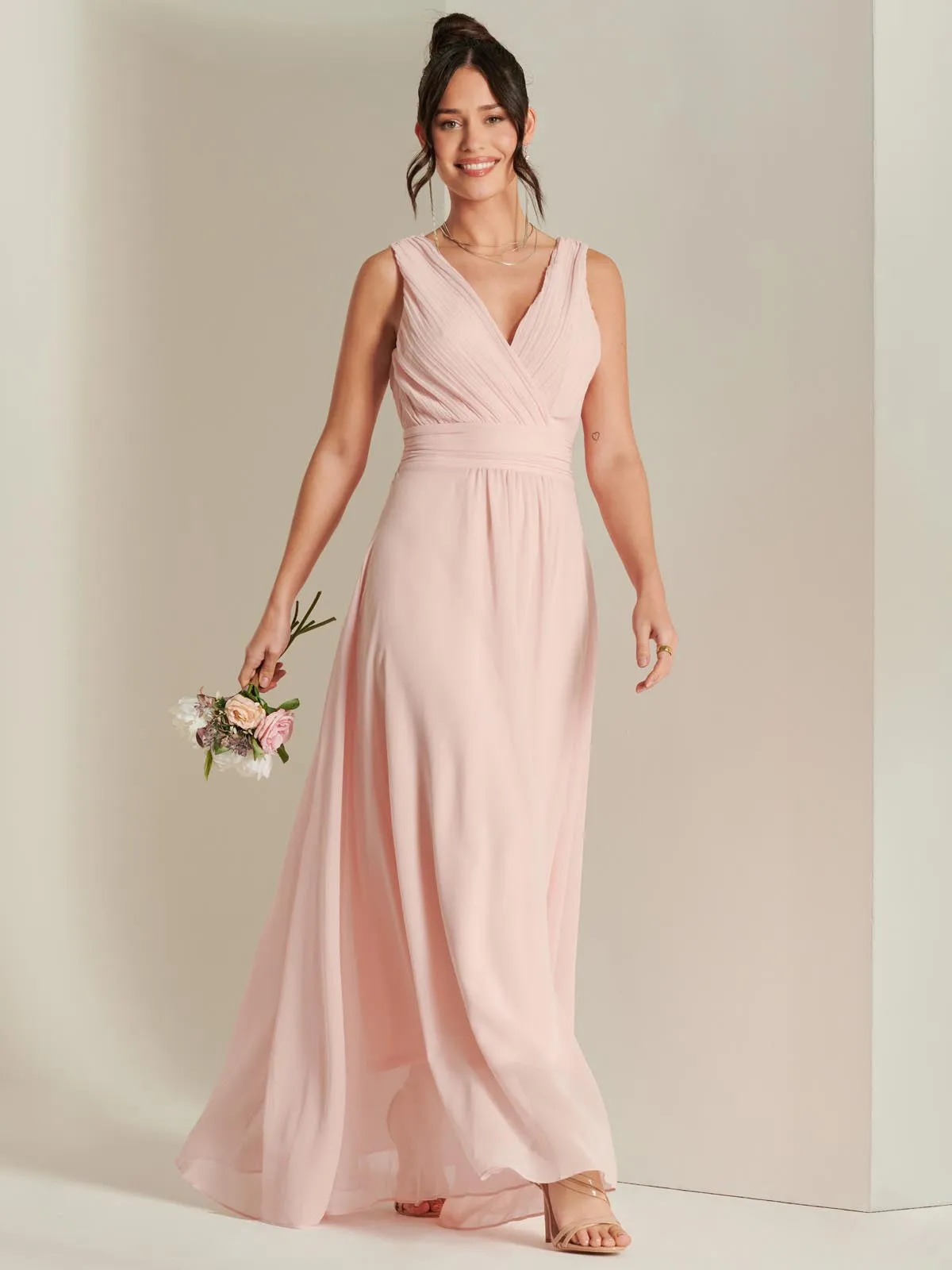 Wrap Bodice Chiffon Maxi Dress, Blush