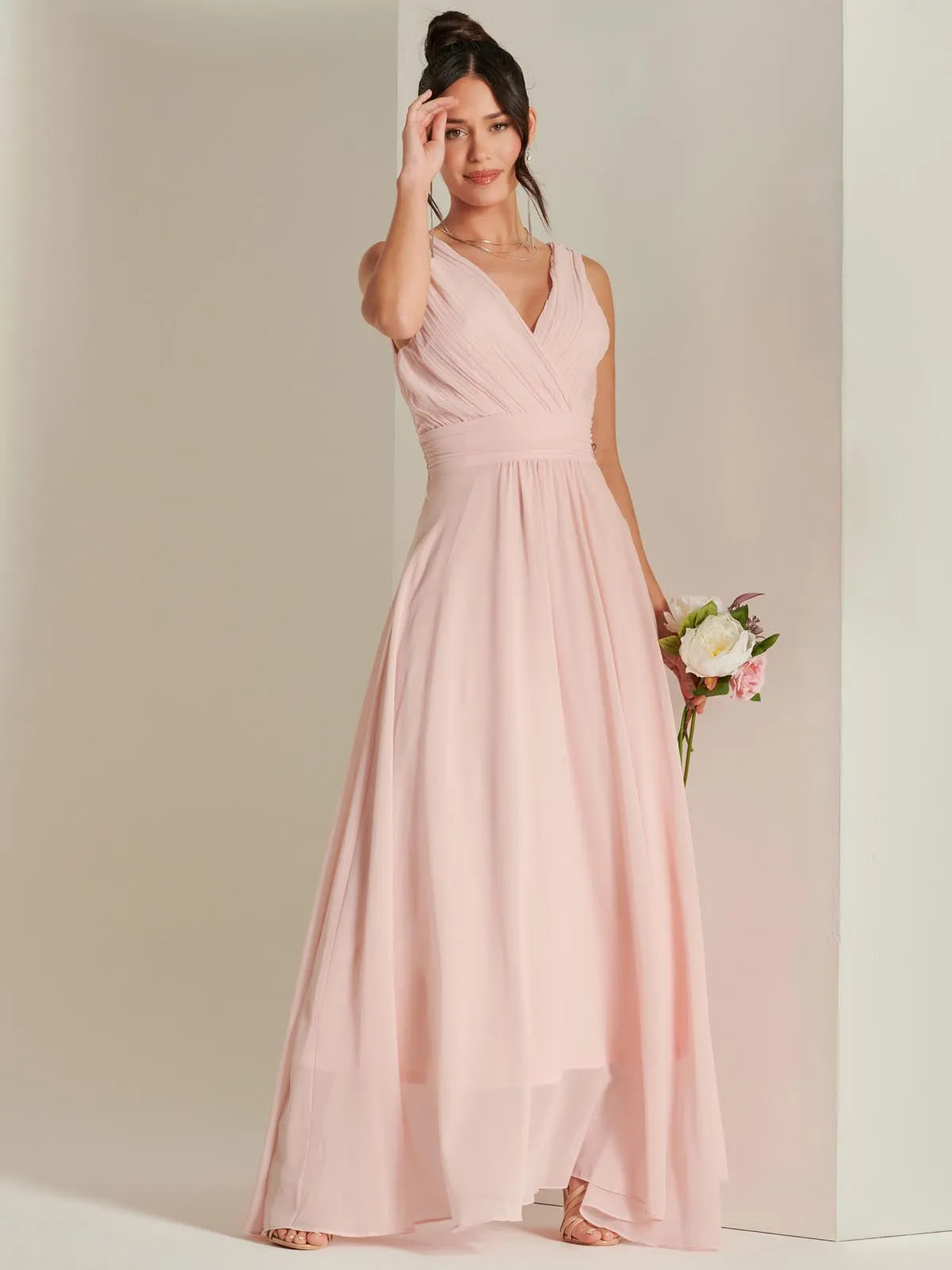 Wrap Bodice Chiffon Maxi Dress, Blush