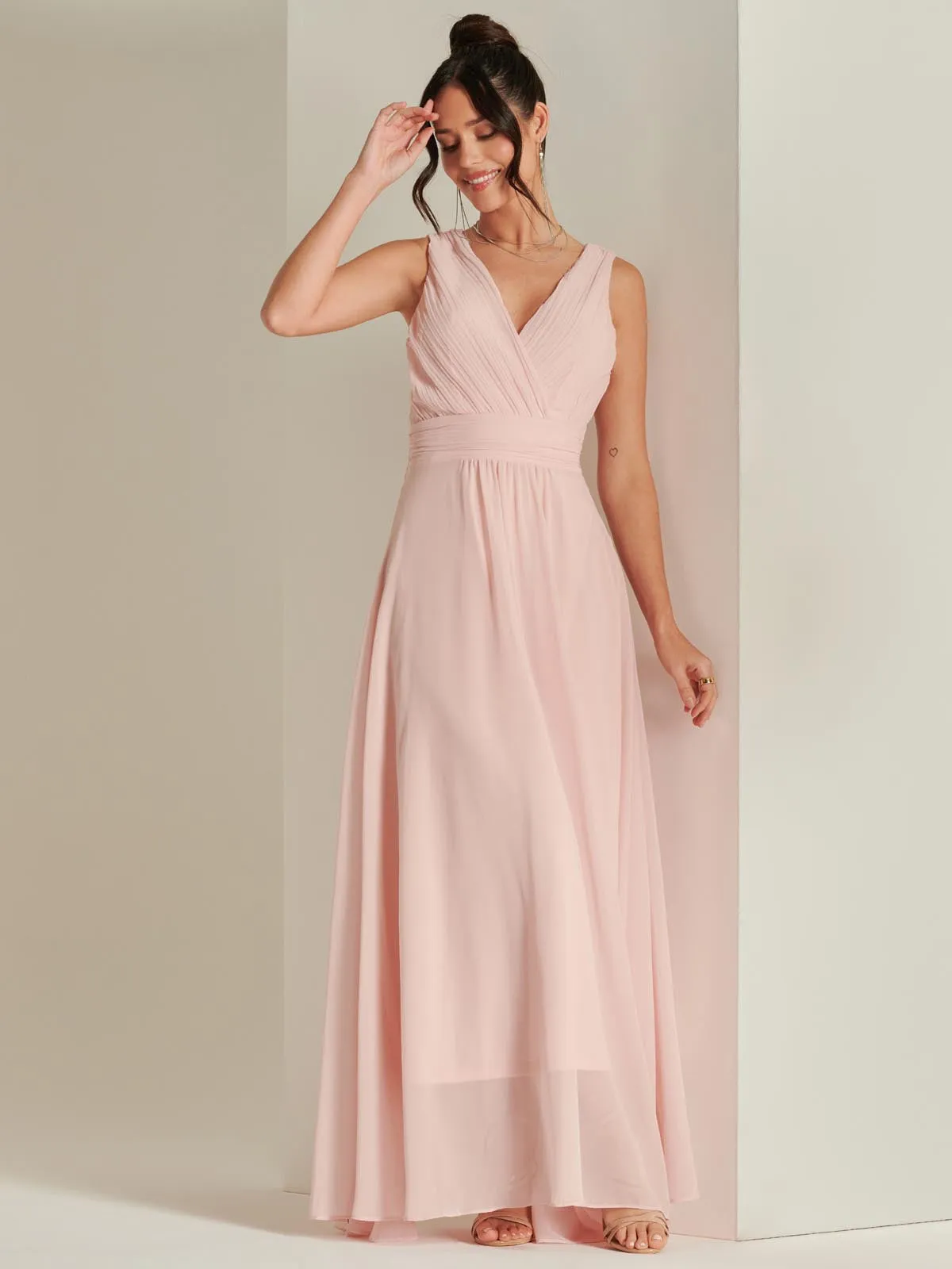 Wrap Bodice Chiffon Maxi Dress, Blush