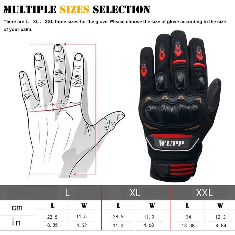 WUPP Motorcycle Gloves Touch Screen Waterproof Breathable Wearable Anti-skid Resistance Summer Winter Full-Finger Protective Gloves, Size: XL