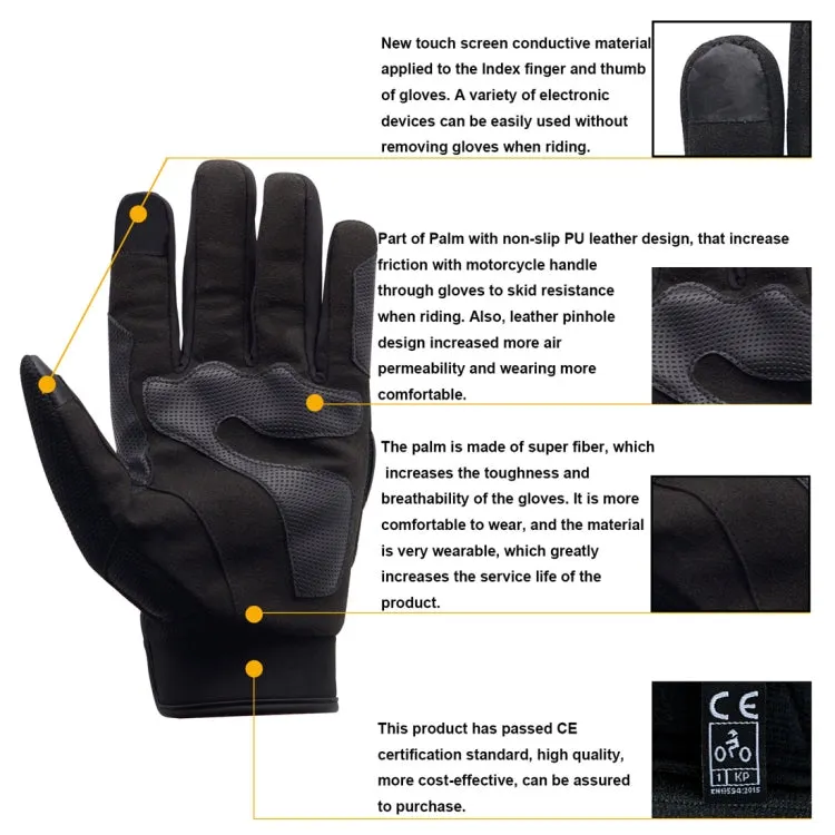 WUPP Motorcycle Gloves Touch Screen Waterproof Breathable Wearable Anti-skid Resistance Summer Winter Full-Finger Protective Gloves, Size: XL