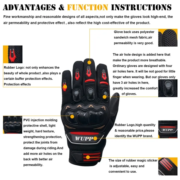 WUPP Motorcycle Gloves Touch Screen Waterproof Breathable Wearable Anti-skid Resistance Summer Winter Full-Finger Protective Gloves, Size: XL