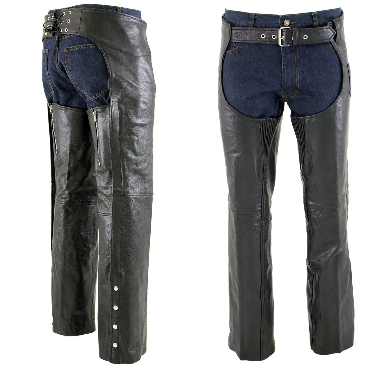 Xelement 7554 Men's Black 'Advanced Dual Comfort' Motorcycle Biker Leather Chaps