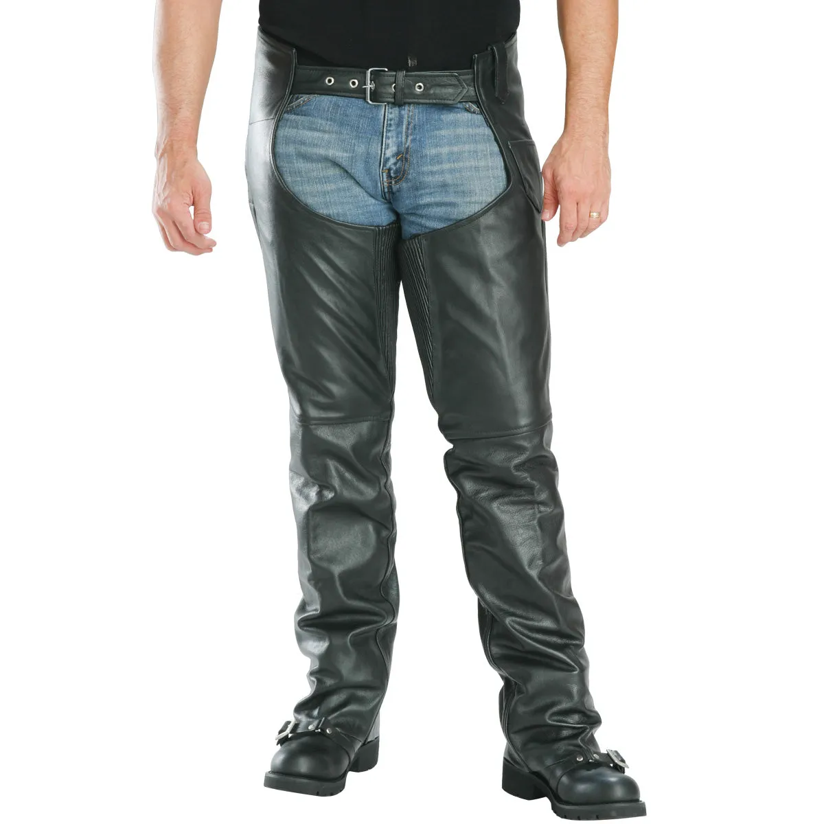 Xelement 7554 Men's Black 'Advanced Dual Comfort' Motorcycle Biker Leather Chaps